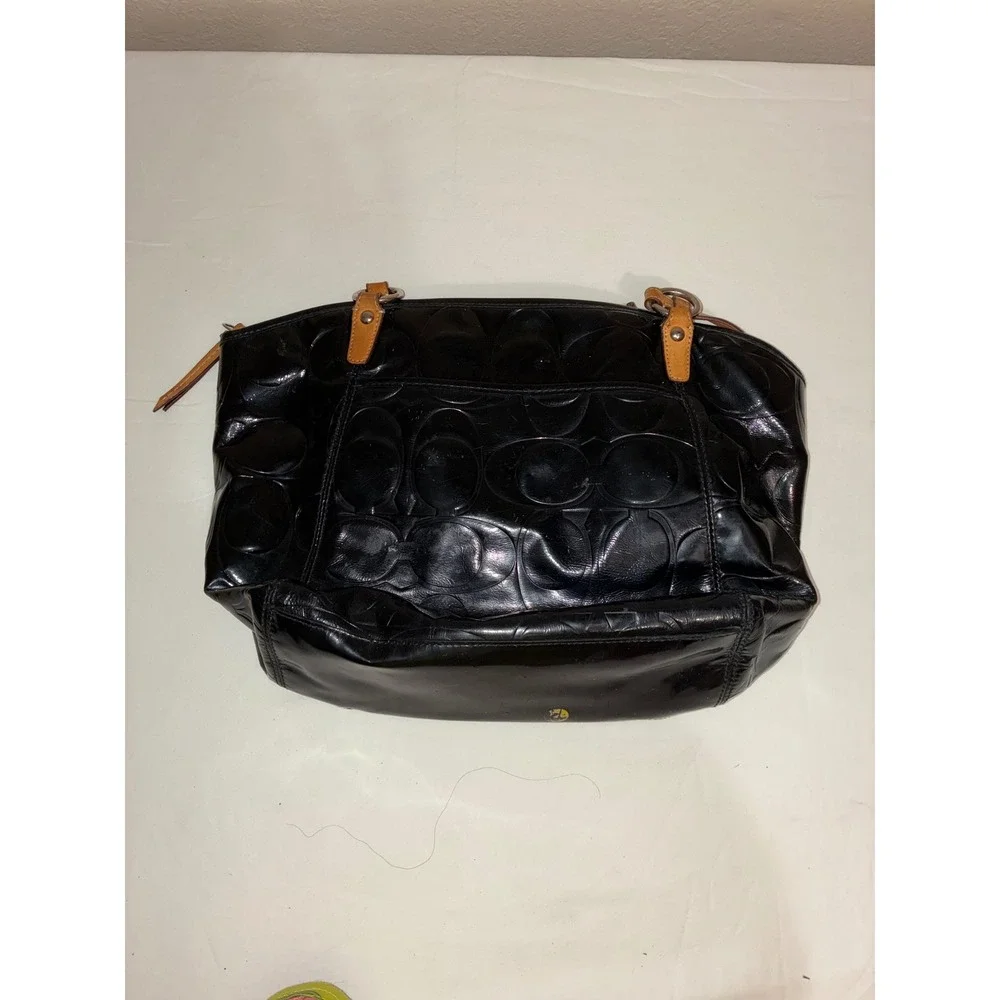 Coach Embossed Patent Leather  Signature C Tote Bag Black F14663 READ